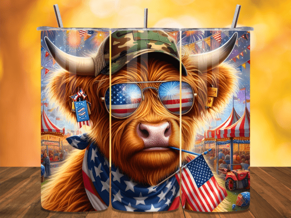 Download Highland Cow 4th of July Tumbler Wrap - Premium Resources